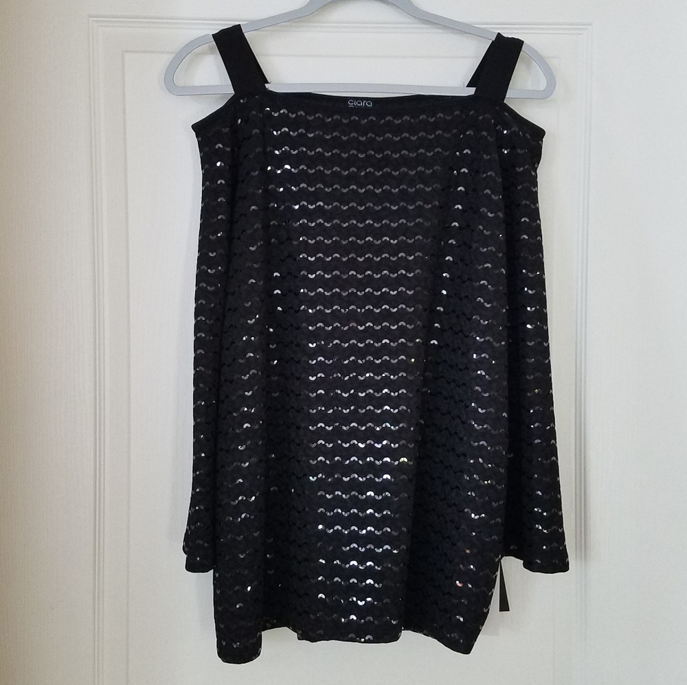 Sequined Cold-Shoulder Top
